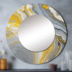 Mirrors Design Art Grey Yellow Marble Symphony Abstract Wall Mirror