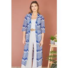 Swimsuit Cover-Ups & Sarong Wraps Yumi Blue Zig Zag Crochet Long Knitted Kimono Navy