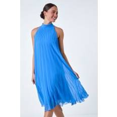 Clothing Roman Petite Halter Neck Pleated Dress Blue