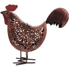 Solar Metal Scroll Rooster Garden Sculpture, 3 Rooster