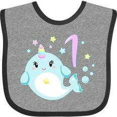 Purple Food Bibs Inktastic Happy 1st Birthday with Cute Narwhal Stars & Bubbles Gift Baby Bib