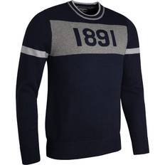 Glenmuir Mens and Ladies Crew Neck Contrast Chest Touch of Cashmere Heritage Sweater Sale Navy/Mid Grey Marl/Lt Grey Marl