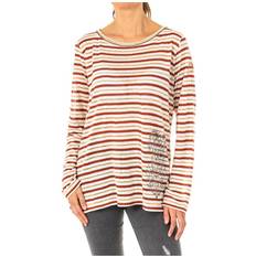 Womenss Long Sleeve Round Neck T-shirt LWRE01 Brown Linen