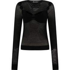 Off-White Toppe Off-White Sort Fishnet Top med Cut-Out Detaljer -