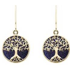 9k - Women Earrings C. W. Sellors 9ct Gold Blue Goldstone Round Tree of Life Drop Earrings