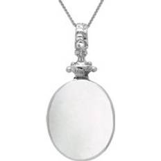 White Jewellery C. W. Sellors 9ct White Gold Whitby Jet White Mother Of Pearl Double Sided Oval Fob Necklace White Gold