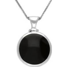 White Gold Necklaces C. W. Sellors 9ct White Gold Whitby Jet Blue John Double Sided Round Dinky Fob Necklace White Gold