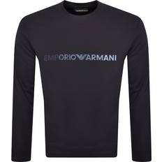 Armani Men Sweaters Armani Emporio Crew Neck Logo Sweatshirt Navy