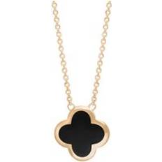 Or Rose Breloques et Pendentifs C. W. Sellors 9ct Rose Gold Whitby Jet Bloom Four Leaf Clover Polished Edge Pendant Gold