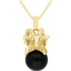 Oro Ciondoli e Pendenti C. W. Sellors 18ct Gold Whitby Jet Zodiac Aries 8mm Bead Pendant Gold