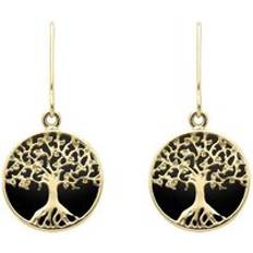 Diamante - Oro Orecchini C. W. Sellors 9ct Gold Whitby Jet Round Tree Drop Earrings