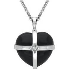 Jewellery C. W. Sellors 18ct White Gold Whitby Jet Diamond Cross Heart Necklace