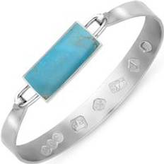 Or Rose Bracelets C. W. Sellors 9ct White Gold Turquoise King's Coronation Hallmark Wide Oblong Bangle