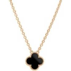 S Necklaces C. W. Sellors 9ct Rose Gold Whitby Jet Bloom Four Leaf Clover Ball Edge Chain Necklace