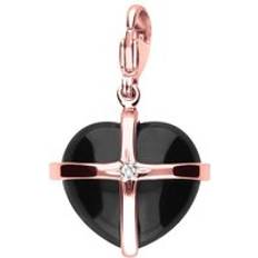 Rose Gold Charms & Pendants C. W. Sellors 18ct Rose Gold Whitby Jet One Diamond Cross Heart Charm Option1 Value Rose Gold