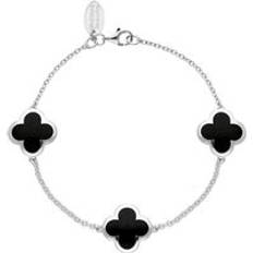 Jewellery C. W. Sellors 9ct White Gold Whitby Jet Bloom Four Leaf Clover Chain Bracelet