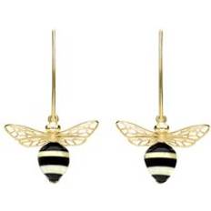 Oro Orecchini C. W. Sellors 9ct Gold Amber Whitby Jet Bee Hook Earrings Gold