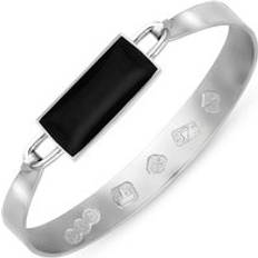 Oro Blanco Pulseras C. W. Sellors 9ct White Gold Whitby Jet Hallmark Wide Oblong Bangle Gold