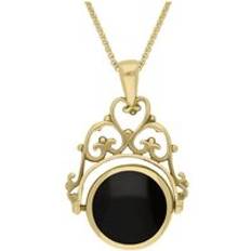 Gold Necklaces C. W. Sellors 9ct Gold Whitby Jet Mother Of Pearl Double Sided Round Swivel Fob Necklace Gold