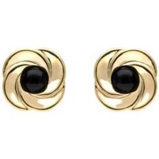 Jewellery C. W. Sellors 9ct Gold Whitby Jet Round Swirl Stud Earrings Gold