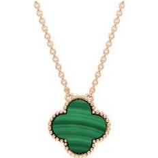 Rose Gold Necklaces C. W. Sellors 9ct Rose Gold Malachite Bloom Four Leaf Clover Ball Edge Chain Necklet