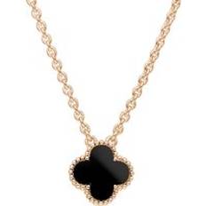 Rose Gold Necklaces C. W. Sellors 18ct Rose Gold Whitby Jet Bloom Four Leaf Clover Ball Edge Chain Necklace