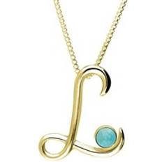 Gold Necklaces C. W. Sellors 9ct Gold Turquoise Love Letters Initial Necklace Gold