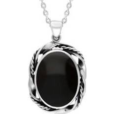 Rings sale C. W. Sellors Sterling Silver Whitby Jet Oval Rope Twist Edge Necklace