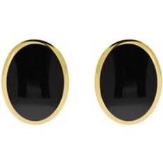 Yellow Earrings C. W. Sellors 9ct Gold Whitby Jet Oval Flat Omega Stud Earrings Gold