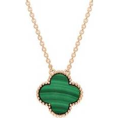 Rose Gold Necklaces C. W. Sellors 18ct Rose Gold Malachite Bloom Four Leaf Clover Ball Edge Chain Necklet