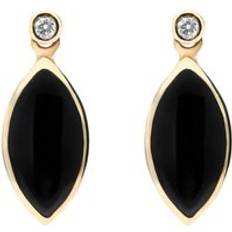 Oro Pendientes C. W. Sellors 9ct Gold Whitby Jet Diamond Marquise Shaped Drop Earrings