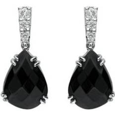 White Gold Earrings C. W. Sellors 18ct White Gold Whitby Jet 0.19ct Diamond Faceted Pear Drop Earrings White Gold