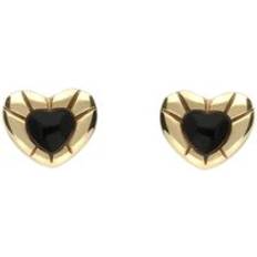 Yellow Earrings C. W. Sellors 9ct Gold Whitby Jet Stone Heart Stud Earrings Gold