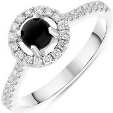 Femme - Or Blanc Bagues C. W. Sellors 18ct White Gold Whitby Jet 0.33ct Diamond Round Halo Ring