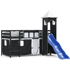 vidaXL Loft Bed with Tower White&Black 90x190cm Solid Wood Pine Black