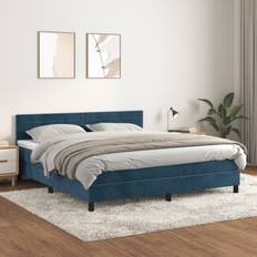 200cm Bedpakketten vidaXL Boxspring Met Matras Fluweel Donkerblauw 180x200 cm