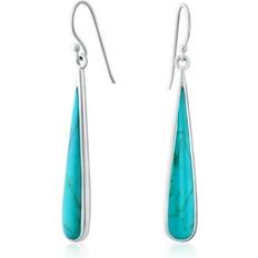 Onyksi Korut Bling Jewelry Blue Turquoise Inlay Teardrop Dangle Western Earrings .925 Silver