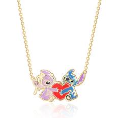 Necklaces Disney Womens Stitch and Angel Heart Pendant Necklace 18" 18kt Gold Plated Stitch Necklace Officially Licensed