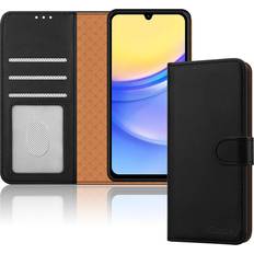 iCatchy for Samsung Galaxy A15 Case Leather Wallet Book Flip Folio Stand View Magnetic Protect RFID Blocking Cover compatible with Samsung A15 5G A15 4G Phone Cover Black