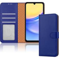 iCatchy for Samsung Galaxy A15 Case Leather Wallet Book Flip Folio Stand View Magnetic Protect RFID Blocking Cover Compatible with Samsung A15 5G A15 4G Phone Cover Blue