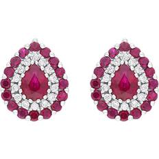 Teardrop Stud Earrings - White Gold/Ruby/Diamonds