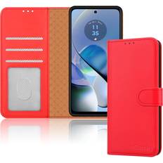 iCatchy Red Moto G54 Case, Wallet RFID Blocking Phone Cover