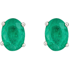 Oval Claw Set Stud Earrings - White Gold/Emerald