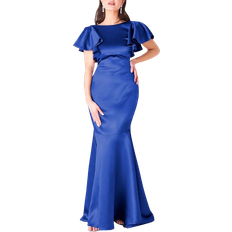 Goddiva Satin Flutter Sleeve Mermaid Maxi - Navy