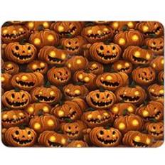 Polyester Place Mats Warren Reed Grinning Lanterns With Glowing Eyes Place Mat Orange