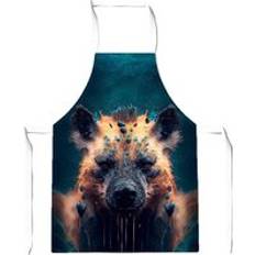 Multicoloured Aprons Warren Reed Hyena Face Splashart Dark Background Junior Apron Brown
