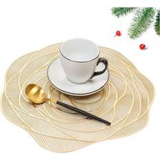 Gold Place Mats Tianfu Set of 6 Non-slip Wear Clean Store, Flower Place Mat Gold