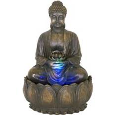 Primrose Feature Blossoming Bronze Buddha Fountain Cascade Lights