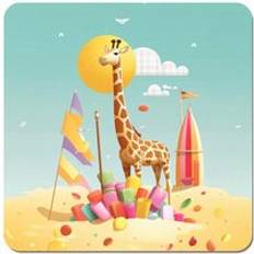 Yellow Coasters Warren Reed A Giraffe On A Beach Holiday Set of 4 Coaster 4pcs