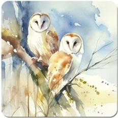 Brown Coasters Warren Reed Barn Owls Watercolour Coaster 4pcs